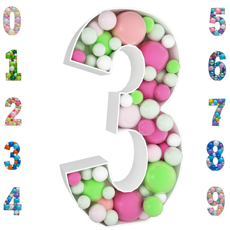 HOUSE OF PARTY Mosaic Numbers for Balloons 3FT - Marquee Numbers Pre-Cut  Light Up 3 Feet Tall Balloon Number Frame, 0 Mosaic Cardboard Numbers for
