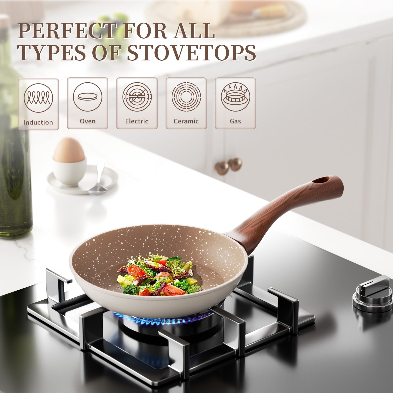 Innerwell 8-Inch Nonstick Granitic Frying Pan with Ergonomic Bakelite Handle