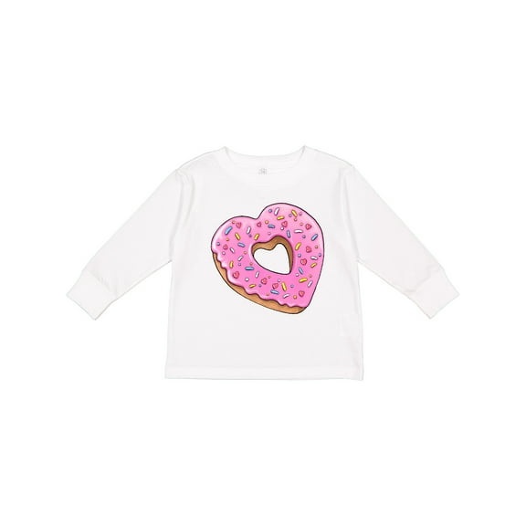 Inktastic Heart Shaped Donut with Pink Icing and Sprinkles Boys or Girls Long Sleeve Toddler T-Shirt