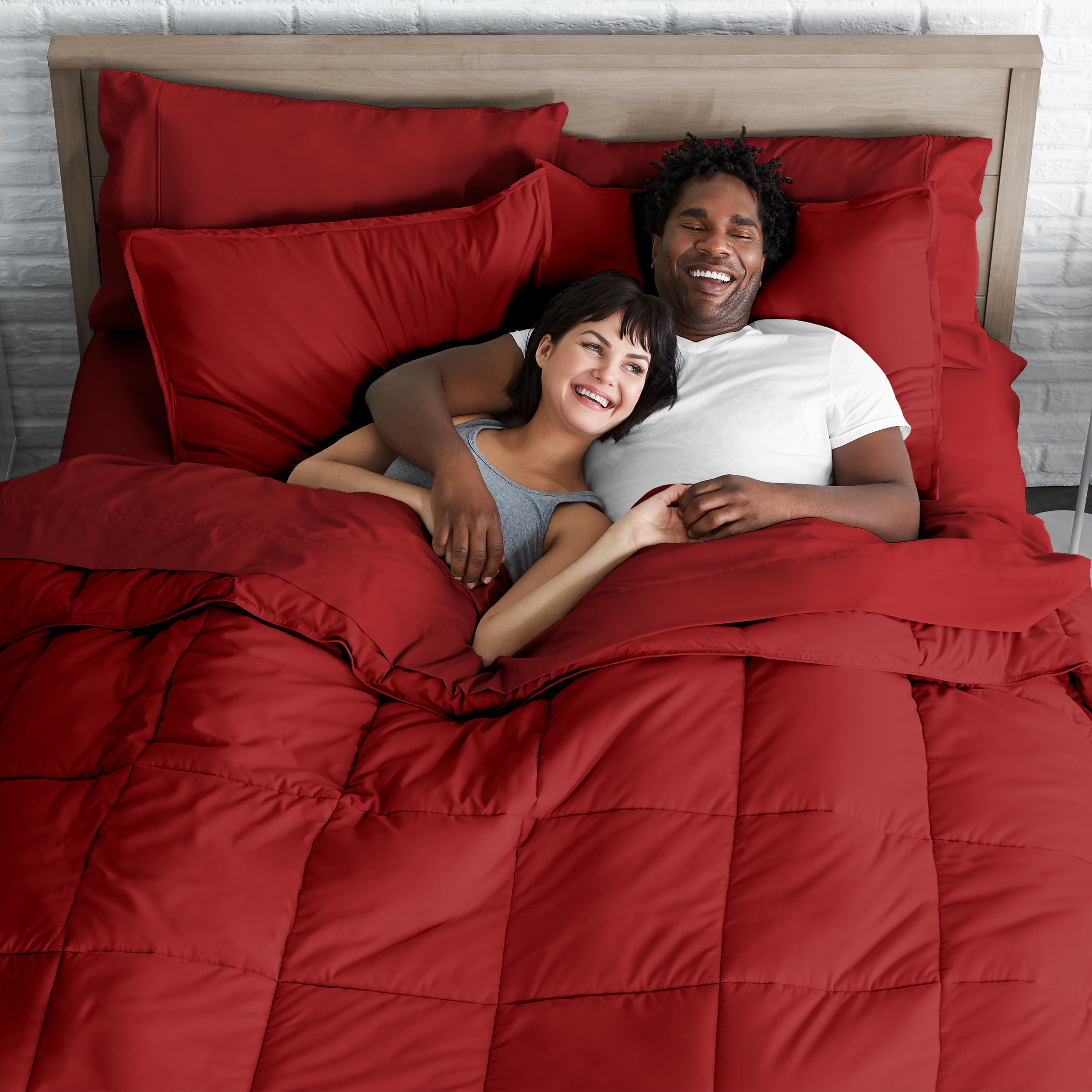 Bare Home Microfiber 8-Piece Red and Red Bed in a Bag, Split King