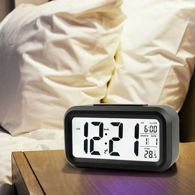 Smart Nightlight Digital Alarm Clock With Indoor Temperature Battery Powered Desktop Hour Clock(No Batteries Provided)