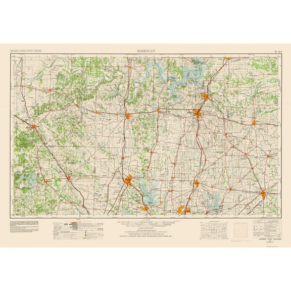 Topographical Map - Sherman Texas Quad - USGS 1954 - Vintage Wall Art
