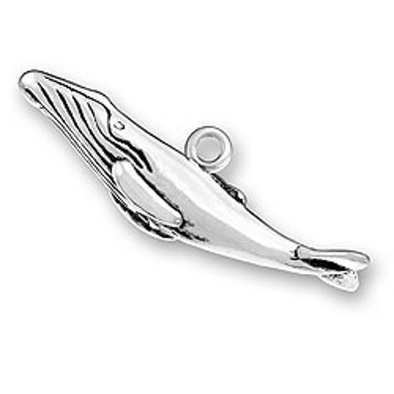 Sterling Silver 24" 1mm Box Chain 3D Humpback Whale Pendant Necklace