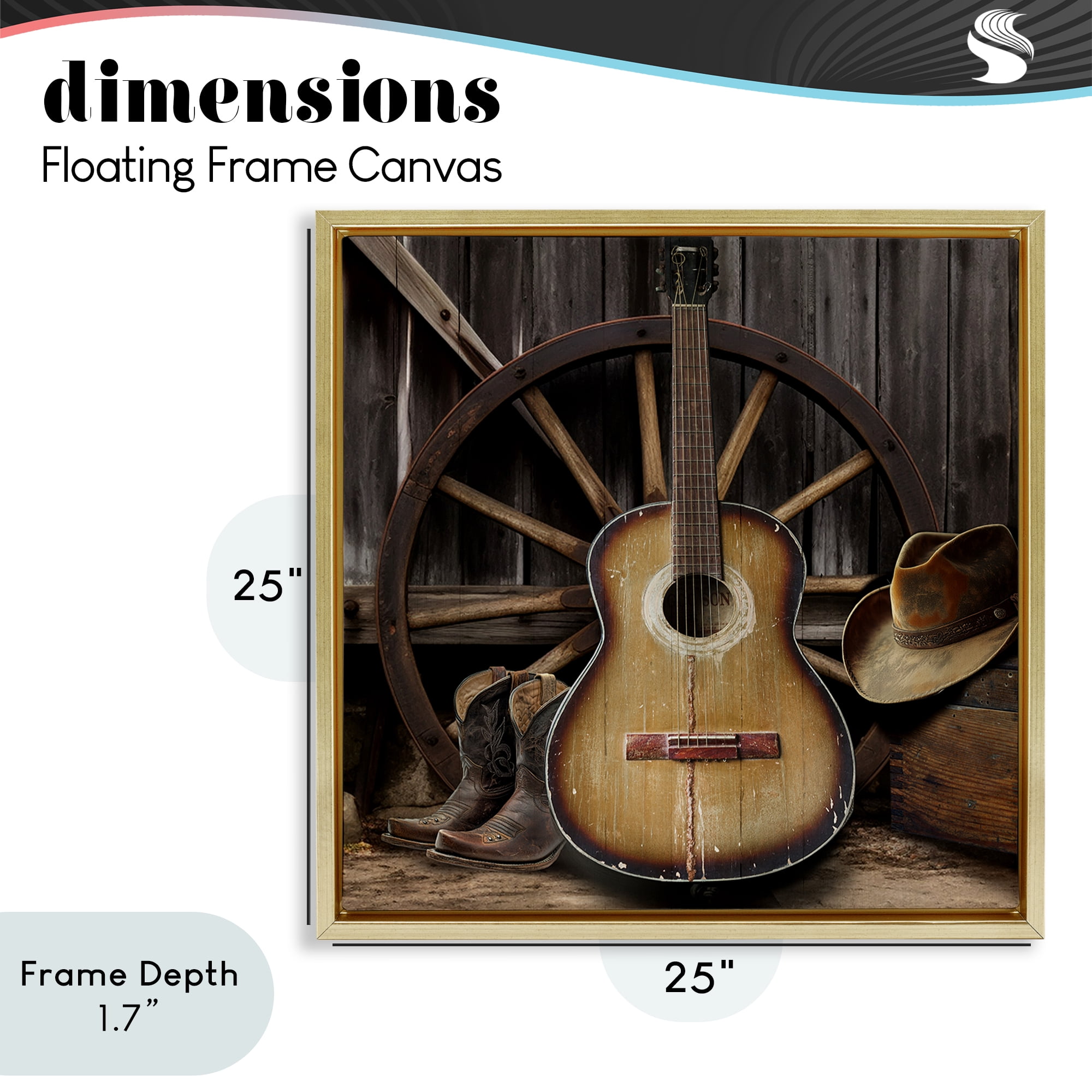 Stupell Industries Rustic Western Guitar with Hat Gold Framed Floater Canvas Wall Art, design by CAD Designs