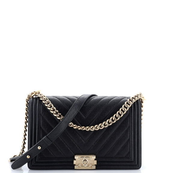 Pre-Owned Boy Flap Bag Chevron Caviar New Medium By Rebag