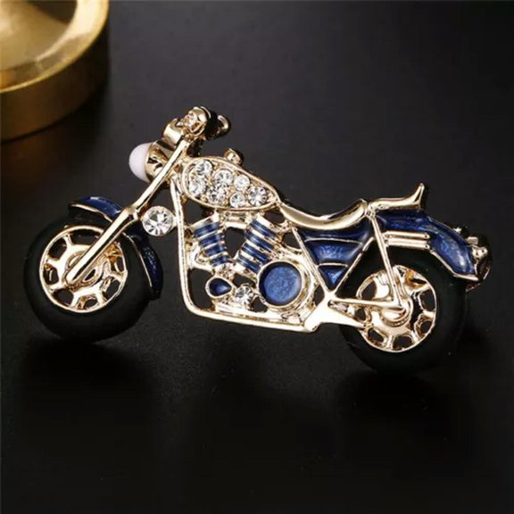HOOUN Enamel Motorcycle Brooch Pin Rhinestone Crystal Suit Collar Brooch Jewelry Gi:yy-Blue