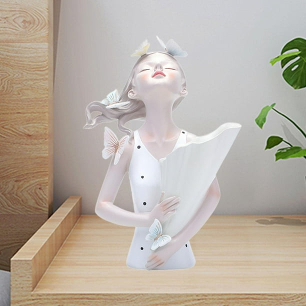 Adorno de mesa Figura de señorita con porta flores Escultura de resina coleccionable de 21,5 x 31 cm para regalo de boda Multifuncional