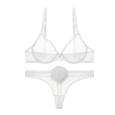 Varsbaby Womens See Through Bra and Panty Set Mesh Bras and G-String Lingerie for Women
