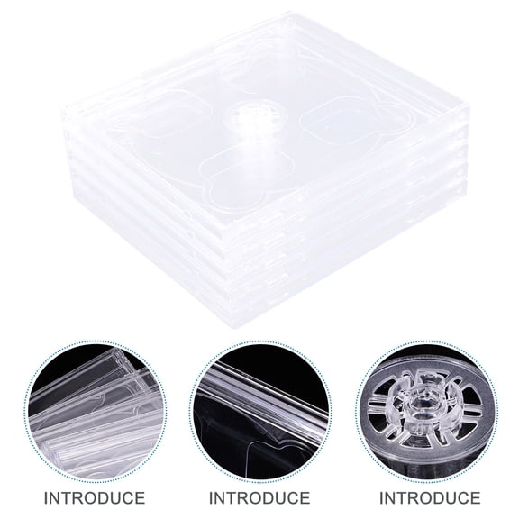 OUNONA 5-Pack Dual CD Jewel Cases with Clear Trays, Standard Transparent Empty DVD Replacement Cases for Portable CD Storage