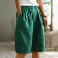 thumbnail image 2 of Lolmot Womens Cotton Linen Summer Shorts Loose Fit Half Elastic Waist Bermuda Shorts High Rise Wide Leg Plus Size Short Pants Breathable Lounge Shorts with Pockets, 2 of 5