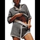 thumbnail image 2 of Conjunto de Suéter de Mujer de 2 Piezas, Top de Punto con Cuello en V y Mangas 3/4 Extragrandes, Pantalones Cortos de Cintura Alta, Conjuntos de Estar por Casa. Negro XL, 2 of 8