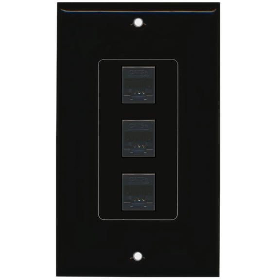 RiteAV Decorative 1 Gang 3 Port Cat5e Wall Plate - Black/Black