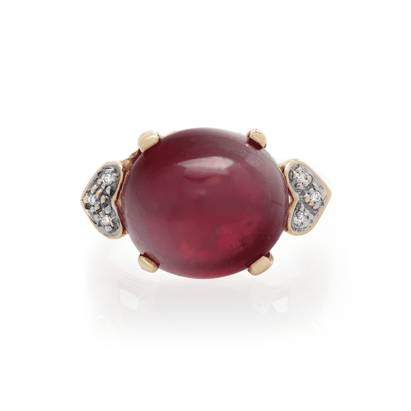 15.30cts Cabochon Ruby & 0.04cts Diamond Ladies Ring 14K Yellow Gold Size 7