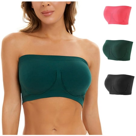 

Knosfe 3Pack Womens Plus Size Strapless Bras Seamless Sexy Bandeau Bra Full Coverage Bandeaus Support Bandeau Top Watermelon Red