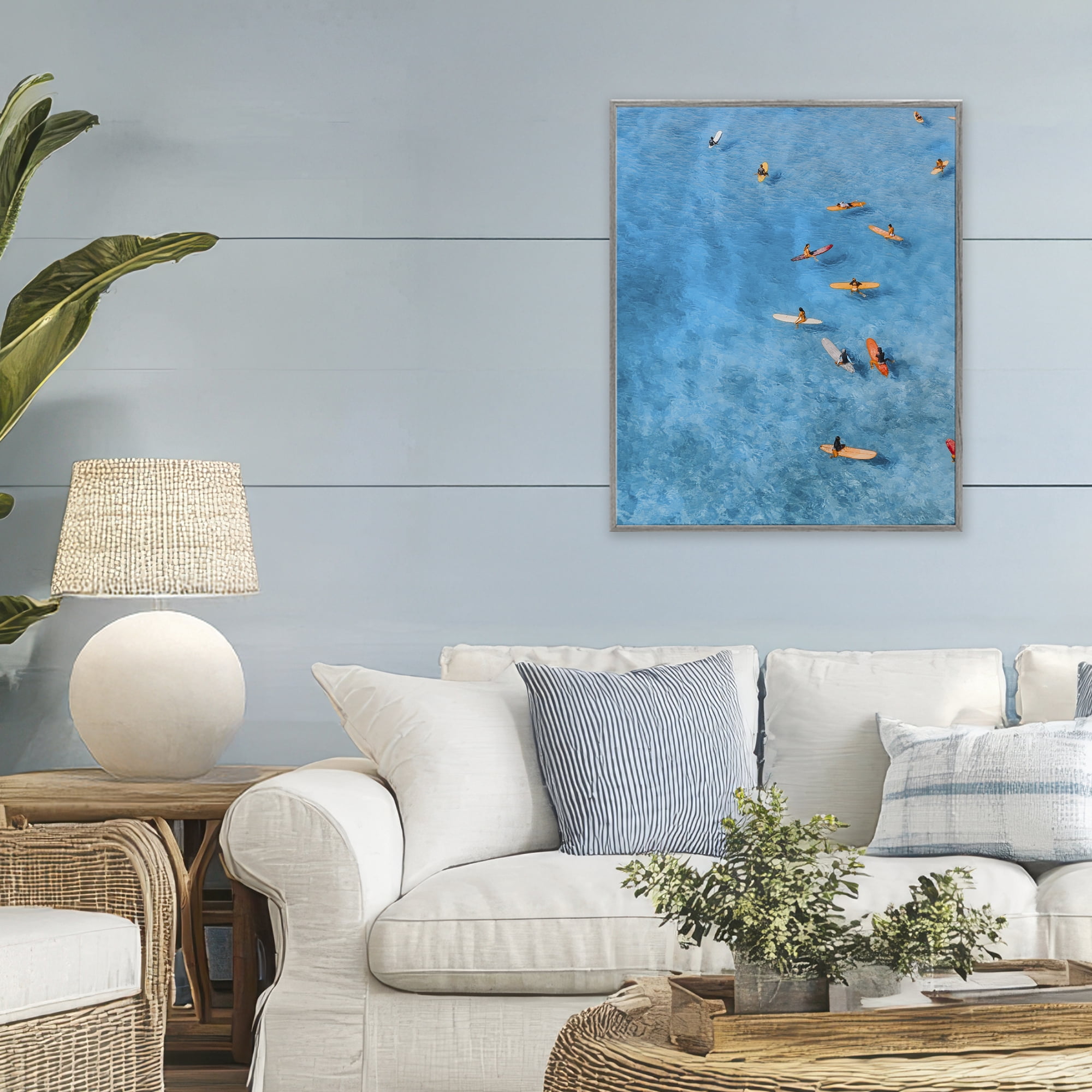 Stupell Industries Leisurely Surfers on Sea Gray Framed Giclee Art, design by Jesse Keith