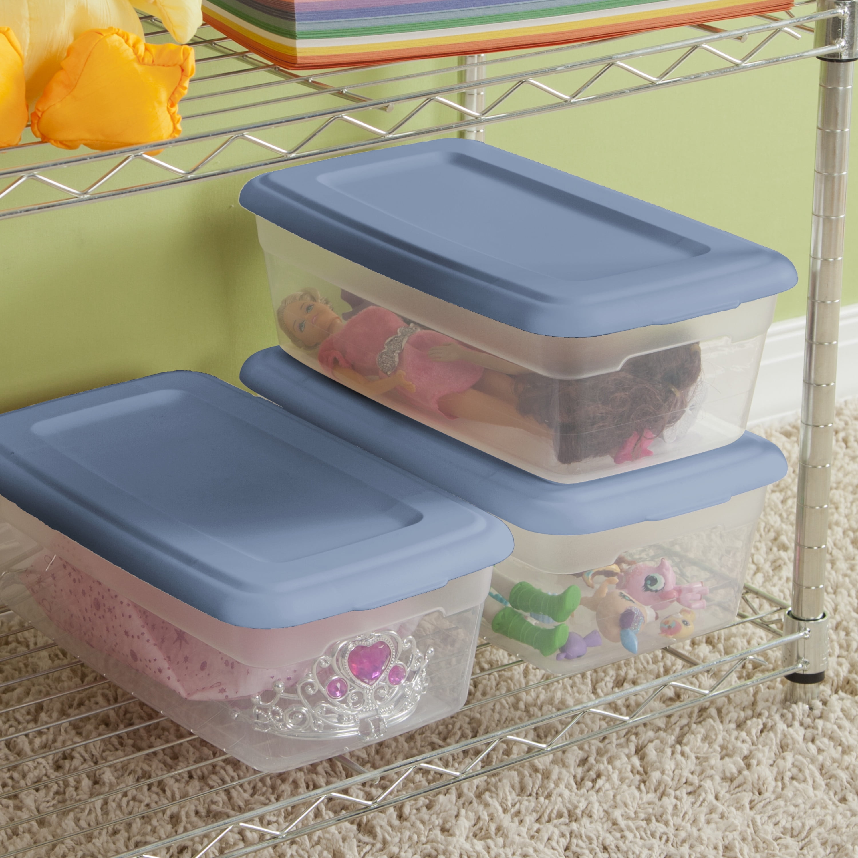 Sterilite Stackable 6 Qt Storage Box Container, Clear, Marine Blue Lid –  Tuesday Morning