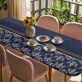 thumbnail image 3 of Boho Navy Blue Flower Table Cloths for 8 Foot Rectangle Tables, Abstract Bohemia Pesley Floral Patio Waterproof Elastic Fitted Tablecloths, Washable Rectangular Table Cover for Camping, 3 of 8
