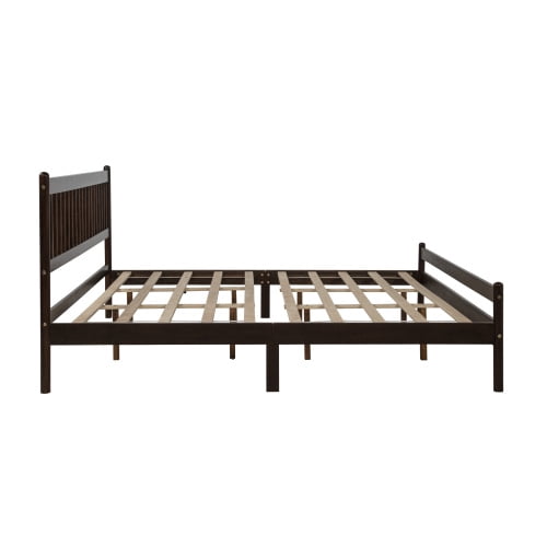 Traditional King Size Pinewood Bed with Headboard and Footboard, Brown Finish, Strengthened Bed Frame