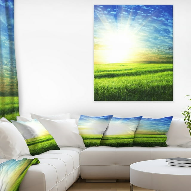 Bright Green Field At Sunrise - Oversized Landscape Canvas Art
