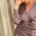 thumbnail image 1 of Vestido cruzado con cuello en V, color puro, transpirable, elegante, suave, elegante, cuello vuelto, manga larga, vestido fruncido para mujeres para el trabajo de la vida diaria ANGGREK CA1711, 1 of 6