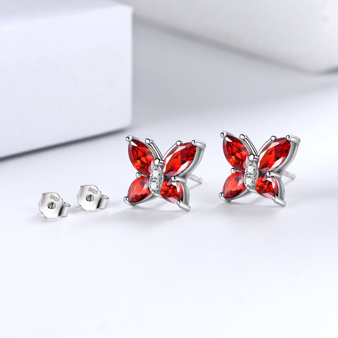 Red Butterfly Jewelry Garnet January Birthstone Jewelry Set Fine Necklace Earrings 925 Sterling Silver Women Birthday Mother's Day Gift