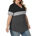 thumbnail image 2 of VOGRACE Plus Size Tops for Women Summer Short Sleeve Trendy Polo Shirts Fashion 2026 Color Block Tunic Black & Grey Color Block 3XL, 2 of 6