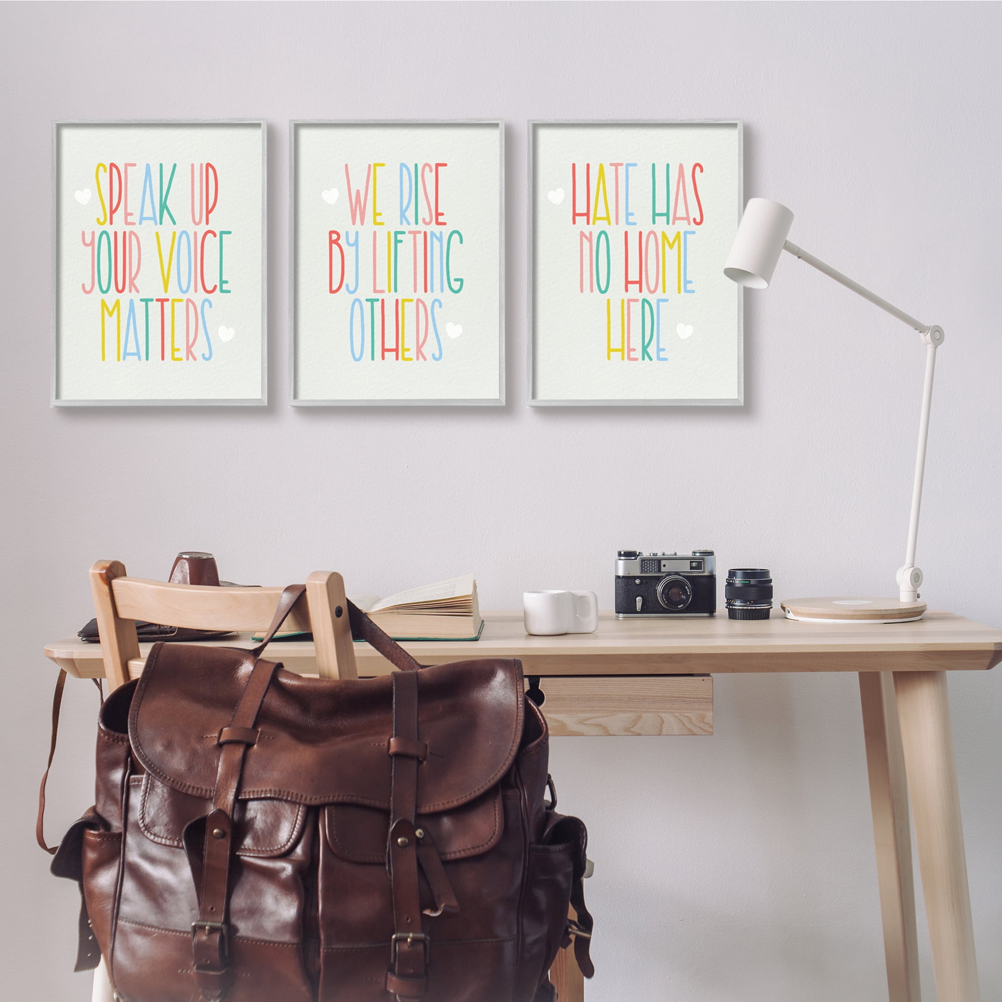 Stupell Industries Hate Has No Home Phrases Inspirational Quotes Grey Framed, 16 x 20, Design by Daphne Polselli