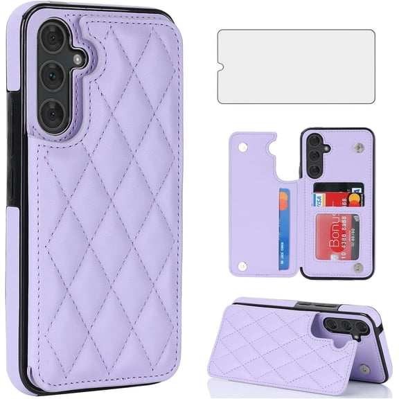 Phone Case for Samsung Galaxy A14/M14 5G Wallet Cover with Tempered Glass Screen Protector and Leather RFID Credit Card Holder Stand Slot Cell Accessories A 14 4G 14A 14M G5 Women Men Purple