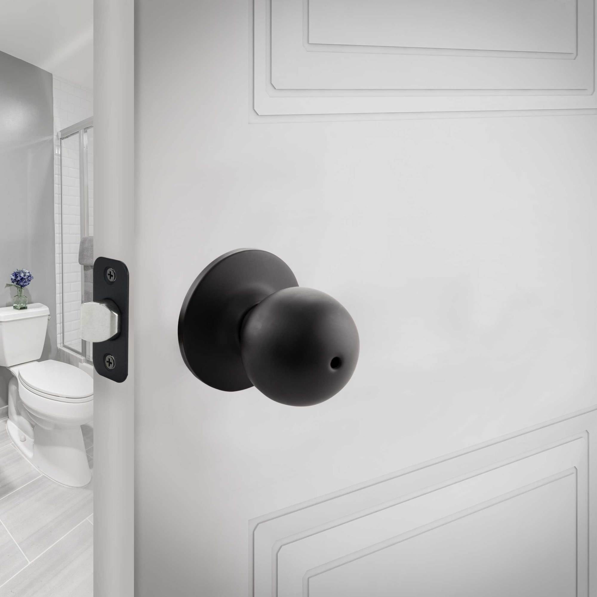 Matte Black Ball Privacy Door Knob, Bed and Bath Interior Lock, 2-Way Latch