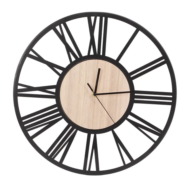 Reloj de pared con diseño único de veta de madera circular de 40 cm, reloj de pared de hierro, reloj colgante para oficina, restaurante, sala de estar