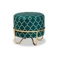 thumbnail image 2 of Baxton Studio Candice Glam and Luxe Teal Green Quatrefoil Velvet Fabric Upholstered Gold Finished Metal Ottoman, 2 of 7