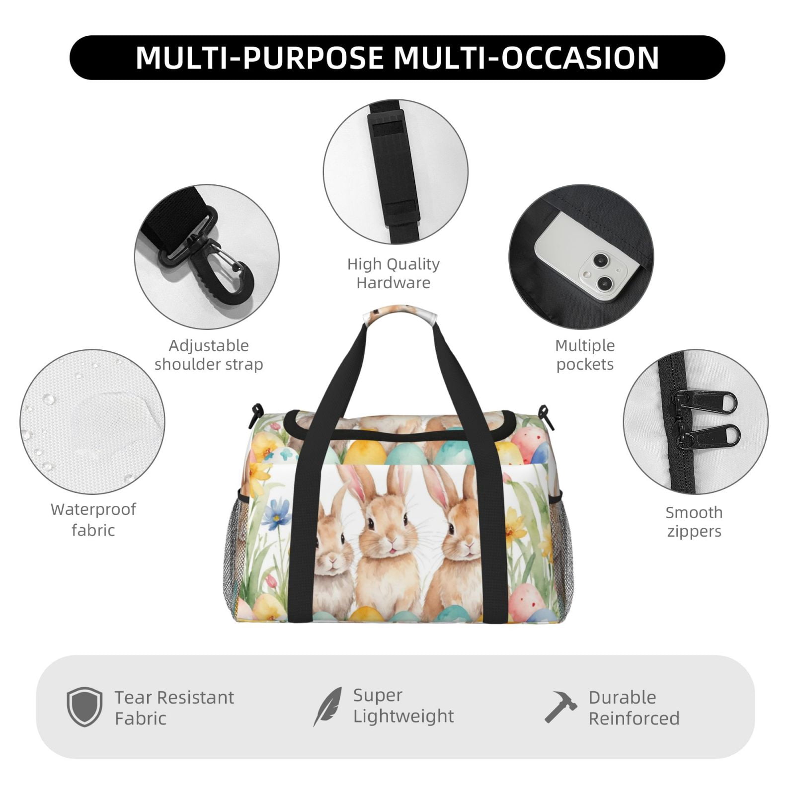 Fuzoiu Happy Easter Print Travel Duffle Bag,Carry On Tote Bags,Duffel Bag,Sport Gym Bag, Hospital Bag for Labor and Delivery, Overnight Bag,Luggage Bag