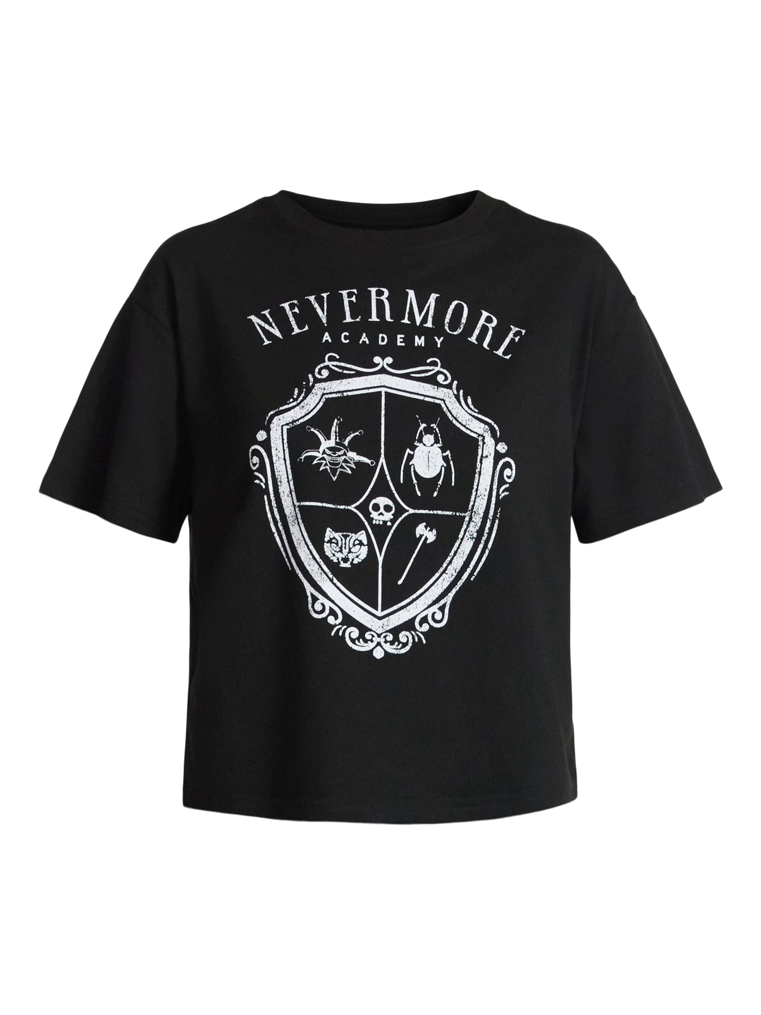 Wednesday, Juniors Graphic Short Sleeve Tee, Nevermore Icon, Sizes XXS-2XL