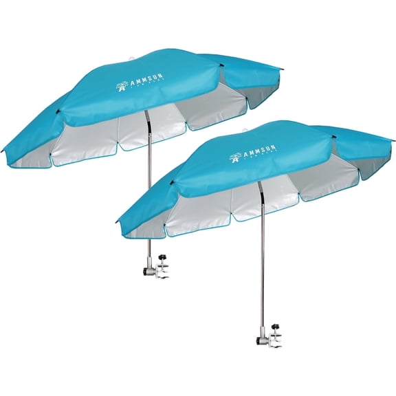 AMMSUN XL 52 inch Beach Patio Chair Umbrella with Upgraded Clamp 360° Swivel UPF50 ,Sky Blue/New 2 PACK