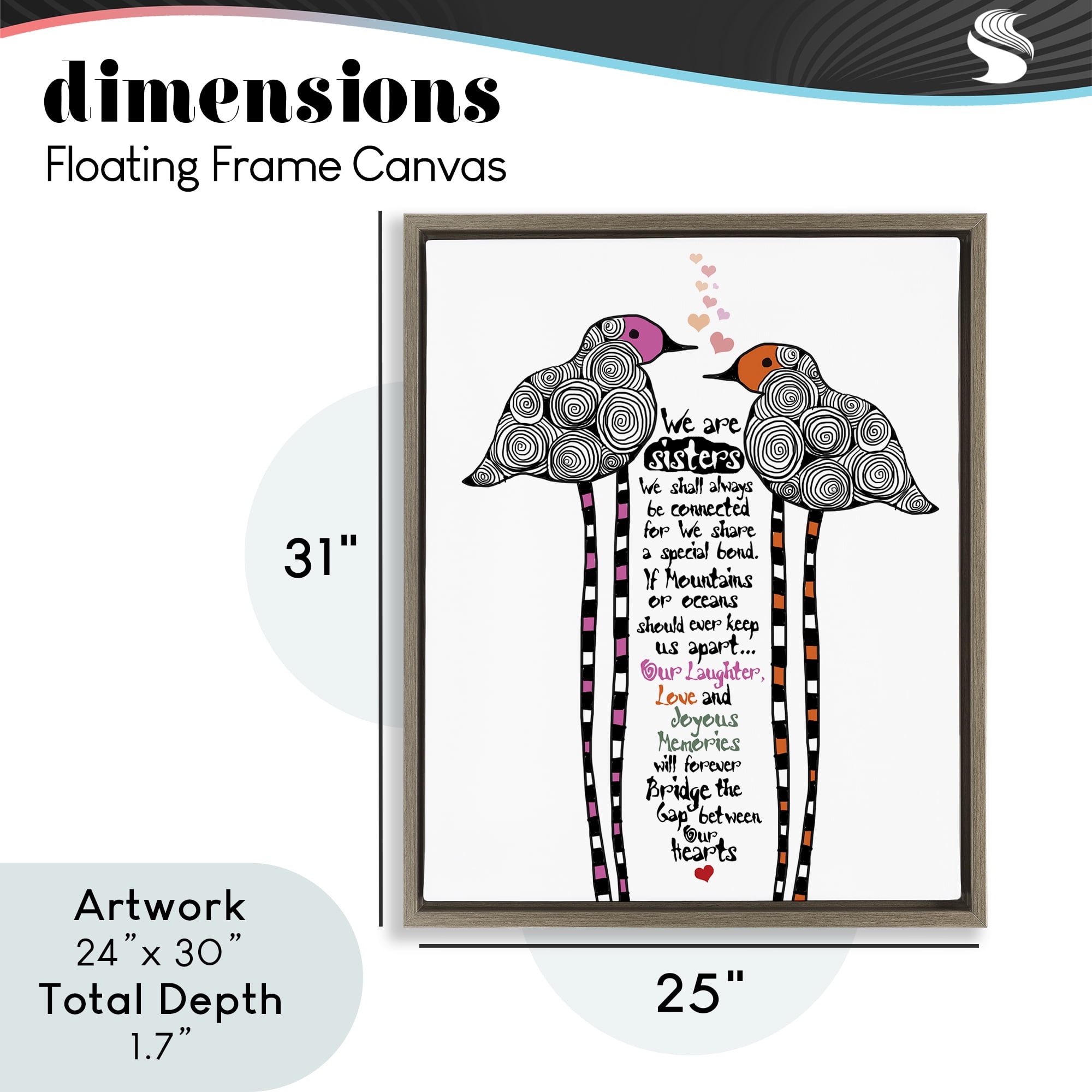 We Are Sisters Bird Duo Brown Framed Floater Canvas Wall Art, design by Suzanne Millius