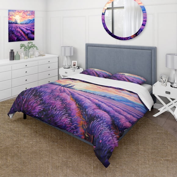 Designart "Post-Impressionist Lavender Hues II" Vangogh Bedding Covert Set - Landscapes Purple Traditional Bed Set With 1 Sham