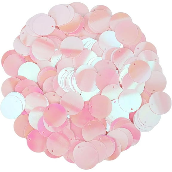 20mm Pink Flat Sequin Paillettes Round Sequins Plastic PVC Iridescent Applique Shiny Glitters Paillettes Loose Hole Sequins Beads Bulk for Sewing Craft DIY Embroidery Embellishment Supplies