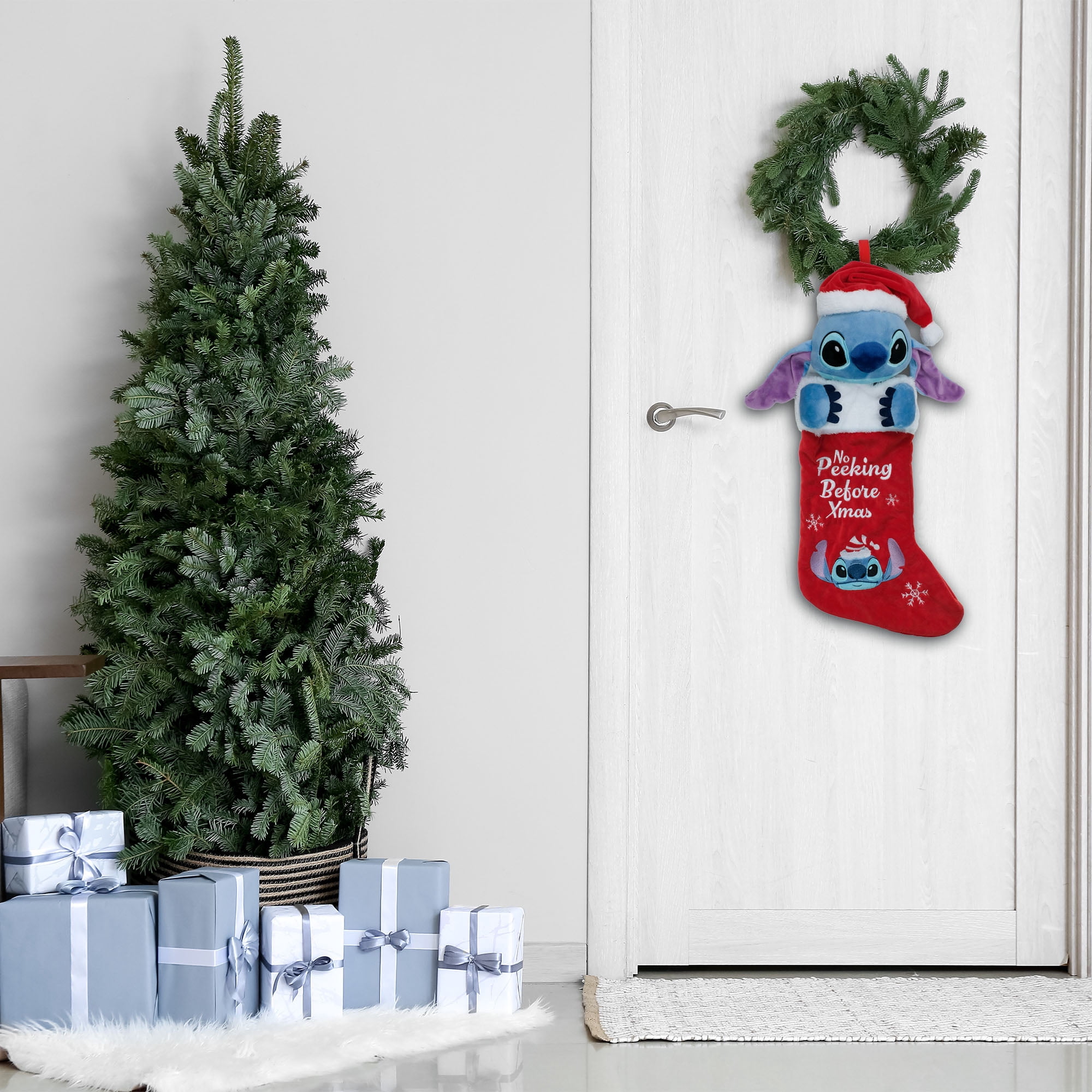 Stitch 3D Plush Head Christmas Stocking – No Peeking Before Xmas Design