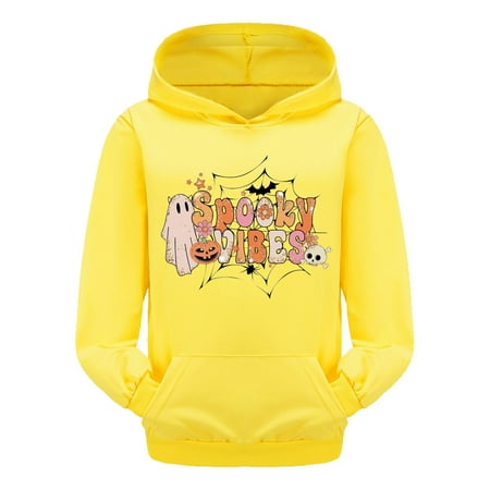 

Bjutir Toddler Girls Sweatshirts Child Boys Halloween Long Sleeve Letter Prints Warm Hoodie Pullover Tops Kids Sweat Yellow 9-10 Years