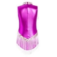 thumbnail image 4 of TSSOE Kids Girls Gymnastics Leotards Bodysuits Metallic Sleeveless Stand Collar Tassels Zipper Back Jumpsuits Purple 14, 4 of 5