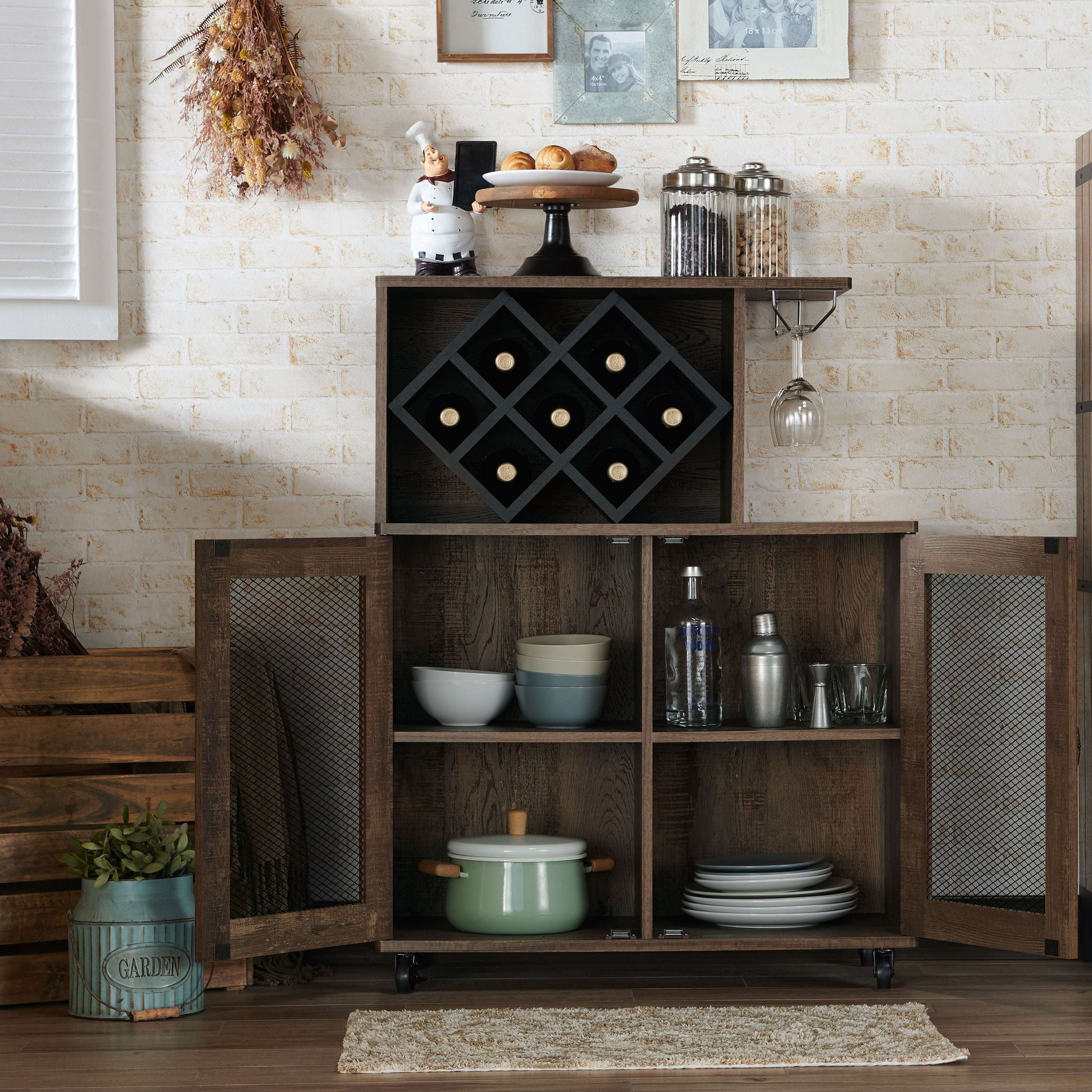 Furniture of America Craden Wood Multi-Storage Mini Bar, Reclaimed Oak