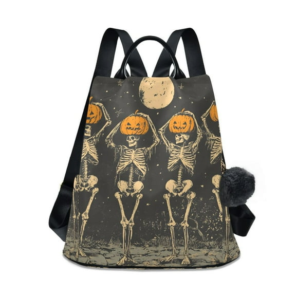FORMRS Women's Travel Backpack Purse Anti-Theft Hidden Pockets Casual Shoulder Bag, Beige Halloween Skeleton