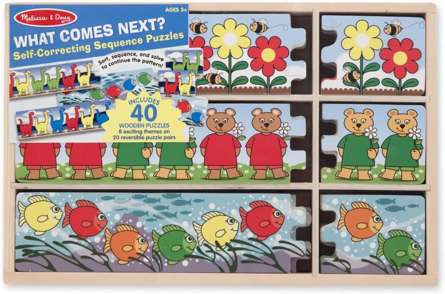 Details about   Melissa & Doug What Comes Next Self Correcting Sequence Puzzle Wooden Tray 