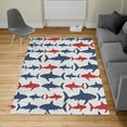thumbnail image 2 of Sea Animals Turkish Area Rug, Monochrome Shark Illustration Fashion Maritime Illustration Aquatics, Soft Carpet for Living Room Decor with Distressed Look, 5.2' X 7.6', Navy Blue, by Ambesonne, 2 of 4