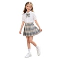 thumbnail image 2 of HAOTAGS Girls 3PC Outfit Sets, Checkered Short Sleeve Shirts +Skirts School Uniform Sets Gray Size 5, 2 of 2