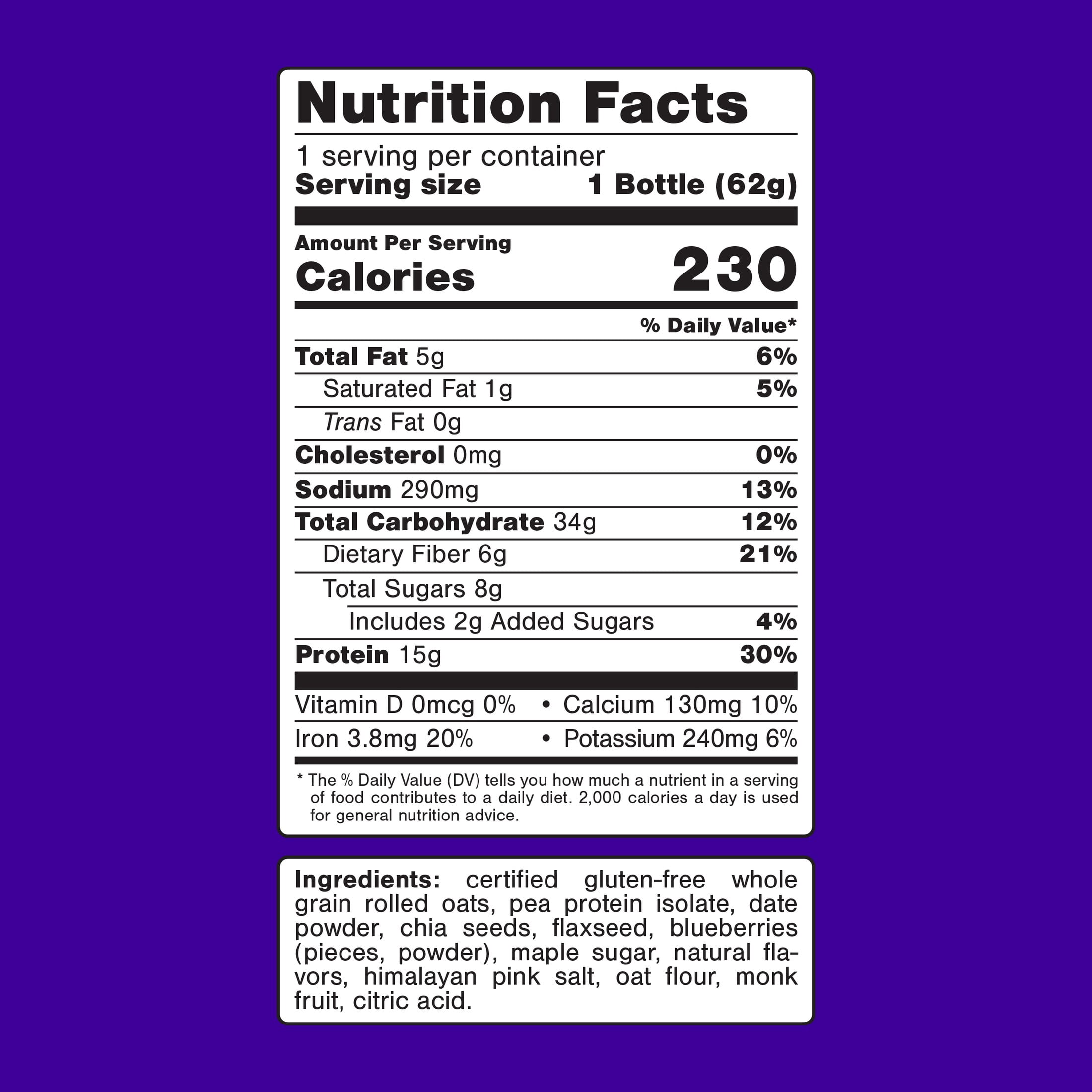 Oats Overnight Blueberry Muffin Protein Overnight Oatmeal Shake, 2.2 oz, 1 Count