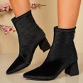 thumbnail image 6 of HAPIMO Women Ankle Boots Pointed Toe Block Heel Rear Zip Stretch Velvet Upper For Dinner Party And Urban Night Out Sessions Black 36, 6 of 9