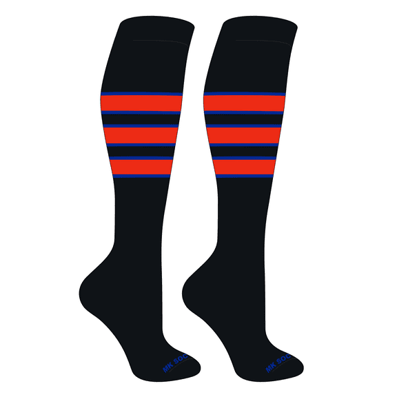MK Socks Striped OTC Baseball, Softball, Football Socks (C) Black, Royal, Orange (S)