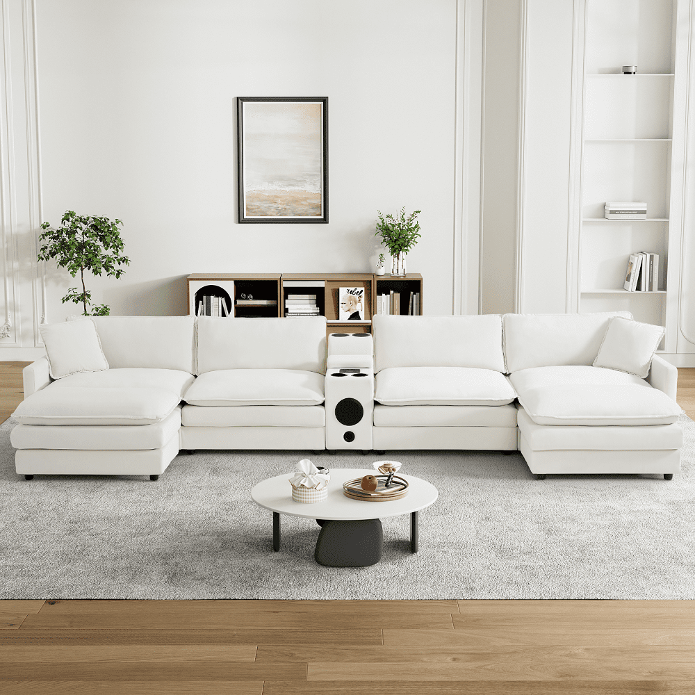 Rophefx 162.6" Modern U Shaped Sectional Sofa, Velvet Deep Seat Cloud Couches with Ottoman, Central Console and Double Layer Cushion