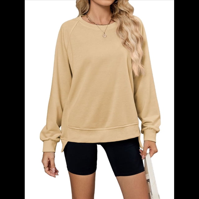 Sudadera Informal de Cuello Redondo para Mujer, Holgada, Suave y de Larga Amarillo Albaricoque XL
